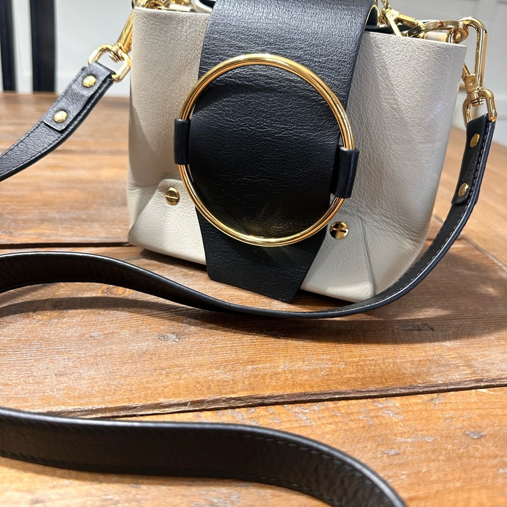 Yuzefi cream and black Delilah, mini bucket bag